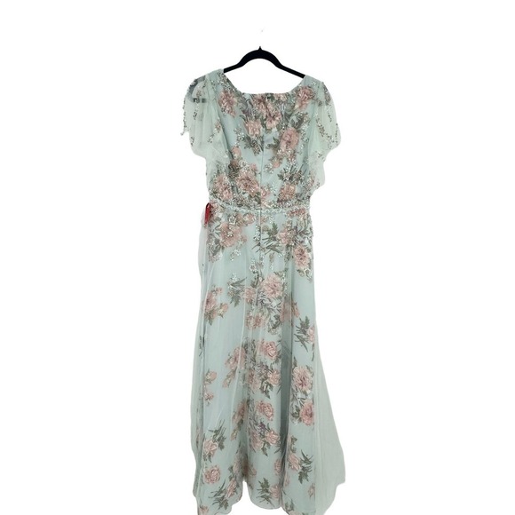 Mac Duggal Floral Flutter Sleeve V- Neck Maxi Dress Multicolor Size 8 NWT - Picture 4 of 12